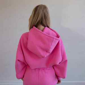 Conjuntos Deportivos de 2 Piezas para Mujer, Pantalones Largos con Cierre y Diseño de Logotipo Personalizado para Gimnasio, Estilo Jogger, Lavado Ácido, Otoño-Invierno - Product Image 3