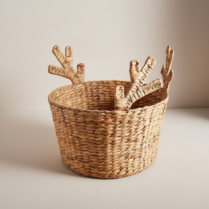 Cesta Decorativa de Jacinto de Agua con Diseño de Reno, Cesta de Almacenamiento Navideña Tejida a Mano para Sala de Estar, Dormitorio o Fiestas - Product Image 1