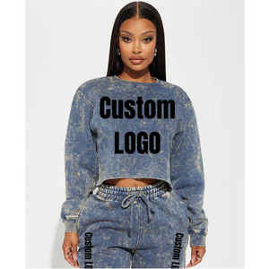 Conjunto de Sudadera con Capucha Corta y Ajustada para Mujer, Estilo Jogging Acampanado, Lavado Ácido, Desgastado, Personalizado, Primavera - Product Image 5