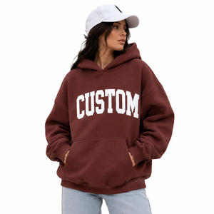 Custom Women's Big Letters Logo Print Oversized Drop Shoulder Hoodies Wholesale Unisex Streetwear <b>Tops</b> No <b>String</b> Pullover ODM - Product Image 2