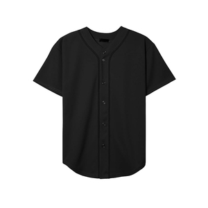 Black Baseball Jersey Plain V Neck Full Button <b>Down</b> Sportswear 100 Percent Polyester Mesh Athletic Training Shirt - Product Image 1