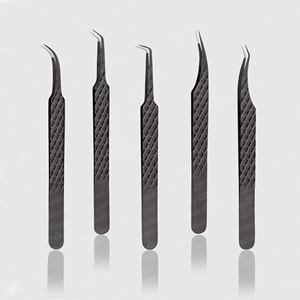 Pinzas de extensión de pestañas de acero inoxidable negro Plasma de diseño personalizado Agarre de diamante con punta puntiaguda Etiqueta privada - Product Image 3