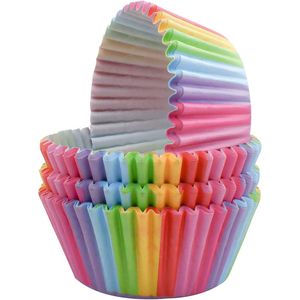 Lot de 100 caissettes à muffins en papier sulfurisé arc-en-ciel, taille standard, pour fêtes d'anniversaire, mariages, outils de pâtisserie colorés - Product Image 1
