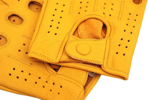 Yellow Half Finger Sheep Leather Cycling <b>Gloves</b> Breathable Button Closure Unisex Summer Riding <b>Gloves</b> - Product Image 3