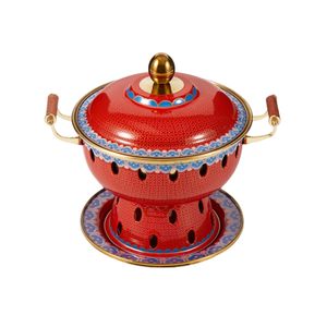 Red Enamel Metal Round Chafing <b>Dish</b> Enamel Print Food Warmer Buffet Chaffing <b>Dish</b> With Lid & <b>Stand</b> For Wedding Hotels Supplies - Product Image 1