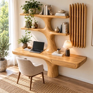 Bureau mural contemporain en bois Luxali avec étagères en forme d'arbre et tiroir pour bureau à domicile - Product Image 1