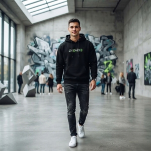 Sweat à capuche graphique noir personnalisé pour homme, style streetwear décontracté, avec impression de texte glitch, vêtements en gros OEM ODM - Product Image 4
