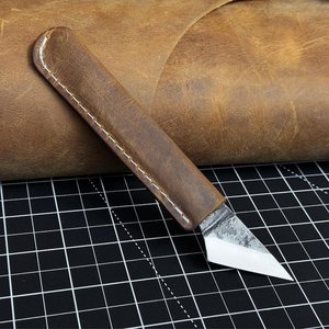 Carbon Steel Sheepsfoot Knife With Leather Handle Straight Edge 0.6mm Thickness <b>Crafting</b> <b>Tool</b> Non Adjustable Blade - Product Image 2