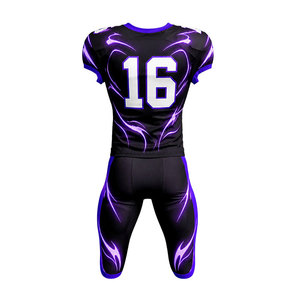 Nuevo Diseño Personalizado de Uniforme de Fútbol Americano para Hombre, Negro y Morado, Impresión por Sublimación, Conjunto de Pantalones y Jersey de Poliéster Transpirable, Número 16 - Product Image 2