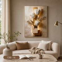 Seni Dinding Bunga Tulip Akrilik Cetak 3D Kontemporer Dengan Bingkai Logam Dan Lampu Latar Dekorasi Dalam Ruangan Model C55-15
