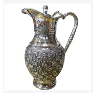 Jarra de Agua Potable de Diseño Nuevo, Metal, Acero Inoxidable, Plateado Brillante, con Asa de Latón, Forma Ovalada - Product Image 5