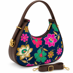 Sac hobo classique pour femme en coton imprimé floral, résistant à l'eau, avec bandoulière réglable, fermeture éclair et accessoires dorés - Product Image 1
