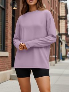 Camiseta de Manga Larga para Mujer, Estilo Casual, Corte Ajustado, Suave y Elástica, Cuello Redondo, con Logotipo Personalizado, Top Básico para Uso Diario - Product Image 1