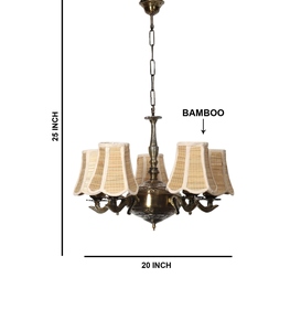 Wholesale Antique Brass Shaded Chandelier Bulk Vintage Cane Shade Pendant Light Factory Price <b>Retro</b> Classic Hanging Lamp - Product Image 5