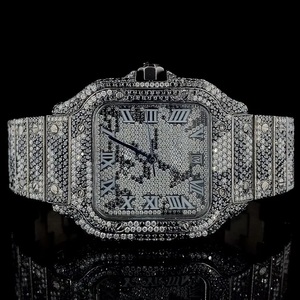 Montre unisexe de qualité supérieure en moissanite VVS, acier inoxydable, or blanc, cadran à chiffres romains avec mouvement automatique - Product Image 1