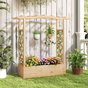 Jardinière surélevée en bois avec treillis et toit suspendu, paniers suspendus et accessoires - Product Image 2