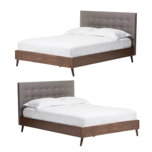 Lit en bois moderne de style mid-century avec tête de lit capitonnée en tissu, meubles de chambre à coucher, salle à manger - Product Image 4