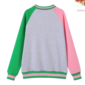 Sudadera de cuello redondo bordada con bloques de color, manga raglán, bolsillo extragrande, jersey unisex informal de invierno de punto - Product Image 2