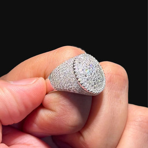 Moissanite Diamond Mens <b>Ring</b> Iced Out Upside Down <b>Set</b> 925 Sterling <b>Silver</b> Bustdown Signet <b>Ring</b> Hip Hop Bling Jewelry for Gifts - Product Image 3