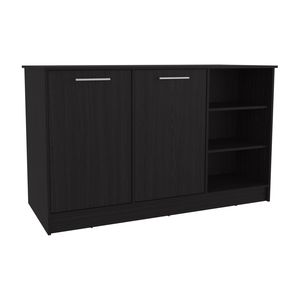 Isla de Cocina Negra con Tres Estantes Abiertos y Dos Gabinetes - Product Image 2