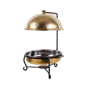 Recipiente para calentar comida de acero inoxidable martillado con soporte de hierro y tapa colgante, diseño maravilloso. - Product Image 1