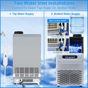 เครื่องทำน้ำแข็งเชิงพาณิชย์, เครื่องทำน้ำแข็ง 100 ปอนด์/24 ชม., โหมดเติมน้ำ 2 รูปแบบ, เครื่องทำน้ำแข็งพร้อมที่เก็บน้ำแข็ง 20 ปอนด์, ระบบทำความสะอาดตัวเองอัตโนมัติ - Product Image 2
