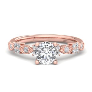 Bague de fiançailles de luxe en or rose avec diamant rond taille brillant, style <span class=keywords><strong>vintage</strong></span>, avec bande milgrain et marquise, ensemble de bijoux de mariée, bijoux de mode pour femme - Product Image 1