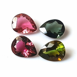 5.60 Carat Total Natural Pastel Multi-Color Mozambique Tourmaline Set 4-Piece Loose <b>7</b>×9 mm Pear Cut Calibrated Gemstones - Product Image 1
