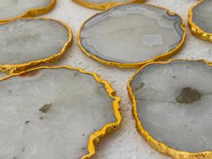 Natural Salt Agate <b>Coasters</b> Gold Edged Luxury Gemstone Sliced Stone <b>Drink</b> <b>Coaster</b> Set for Home Decor Wholesale Artisan Gift - Product Image 4