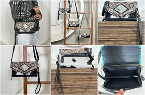 Nuevo Bolso Bandolera Mini de Cuero Vacuno Directo de Fábrica, Bolso de Mano de Cuero Repujado Estilo Boho, Bolso Bandolera Occidental, Bolsos de Hombro Hechos a Mano con Pelo - Product Image 3