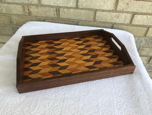 Plateau de service en bois de noyer pour table basse et chariot de bar, idéal pour la cuisine et le bureau, finition laquée, motif horizontal - Product Image 3