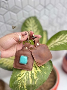 New Designer 2026 Genuine Leather Key <b>Rings</b> Real Leather Turquoise Stone Western Stylish Key Chain Hot Sale Mini Bag - Product Image 3