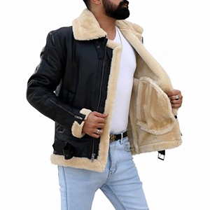 Chaqueta Bomber de Cuero Genuino para Hombre con Forro de Piel Sintética, Cortavientos, Estilo Motero, Abrigo de Invierno Grueso con Cierre de Cremallera, Corte Regular - Product Image 1