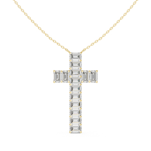 Collar con colgante de cruz de oro amarillo de 14K con circonita, engaste de garra con microincrustaciones, joyería de fe, regalo, nuevo diamante cultivado - Product Image 1