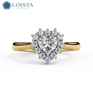 Floral Style Heart Cut Lab Grown Diamond Promise Cluster Halo Ring 14K Yellow Gold Wedding Engagement Party Gift for Your Lovers - Product Image 1