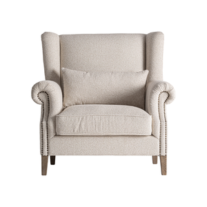 Modern Classic Wingback Lounge <b>Chair</b> Solid Teak Upholstered Accent <b>Chair</b> High Back Nailhead Trim Comfortable Indoor Furniture - Product Image 3