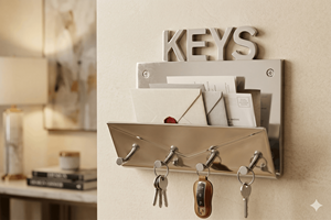 <b>Wall</b> Mounted <b>Key</b> <b>Hook</b> with Mail Holder Metal <b>Key</b> <b>hooks</b> with Envelope Organizer for Home Office Entryway - Product Image 4