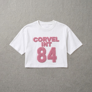 Camisa de mujer de diseño personalizado con bordado de chenilla, corte holgado, estilo casual, ropa de verano, streetwear, con apliques texturizados. - Product Image 3