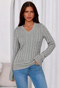 Pull col roulé côtelé en maille torsadée pour femme, 100 % coton, manches longues, décontracté, hiver, vente en gros - Product Image 2