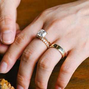 Lab Grown 1.02CT Asscher Cut Diamond With Wide Band <b>Ring</b> <b>Set</b> Full Eternity 18K Yellow <b>Gold</b> Fine Engagement Proposal for Lovers - Product Image 5
