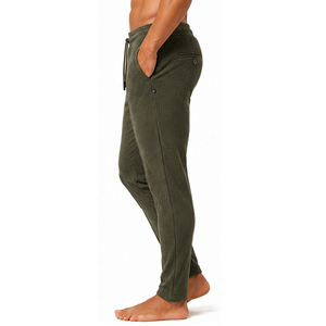 Custom <b>Mens</b> Waffle Knit <b>Trousers</b> Slim Fit Textured Casual Pants <b>Elastic</b> Waist Drawstring Lightweight Fashion Jogger Bottoms - Product Image 3