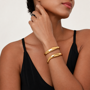 Wholesale Chunky Geometric Hiphop Gold Cuff <b>Bracelet</b> Stainless Steel 18K Gold Plated Unisex Wide Version Smooth Fashion Jewelry - Product Image 4