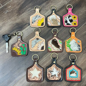 2026 New Arrival <b>Tooled</b> <b>Leather</b> Cowhide Keychain Sunflower Cactus Western Key Fob Rustic Floral Car Key Holder Gift for Women's - Product Image 5
