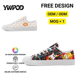 Maßgefertigte Großhandels-OEM/ODM Bedruckte Graffiti Schnür-Walkingschuhe Canvas-Sneaker für Herren und Damen Komfort Mode Trend - Product Image 1