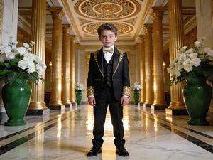 Costume de smoking rouge brodé pour enfants avec détails dorés – Tenue de cérémonie et de fête pour garçons - Product Image 4