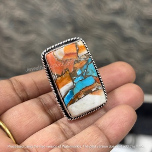 Rectangular Shape Original Oyster <b>Turquoise</b> 925 Sterling Silver Gemstone Fine <b>Ring</b> for Women's Trending Wedding Accessories - Product Image 3