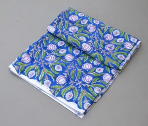 Blue Floral Hand Block Printed Cotton Fabric | Soft Breathable Indian Cotton Yardage for Dresses <b>Curtains</b> Sleepwear many more. - Product Image 2
