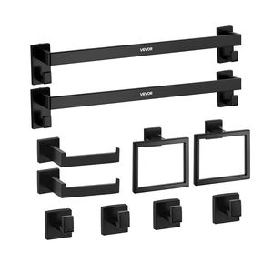 Ensemble d'accessoires de salle de bain 10 pièces noir mat, barres porte-serviettes de 24 pouces, 2 porte-serviettes, 4 porte-peignoirs, accessoires de bain haut de gamme en acier inoxydable - Product Image 1