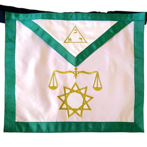 Custom Embroidered Masonic Apron With <b>Star</b> And Scales Design Green Trim White Fabric Sew-On <b>Badge</b> Classical Style - Product Image 1