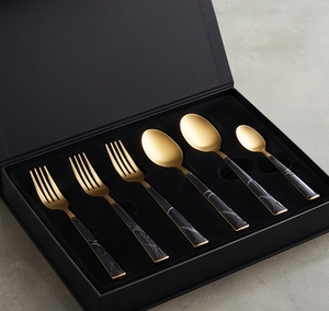 Ensemble de couverts Gold Head avec manche noir design, élégants pour dîner, dessert, salade, cuisine, mariage et restaurant - Product Image 6